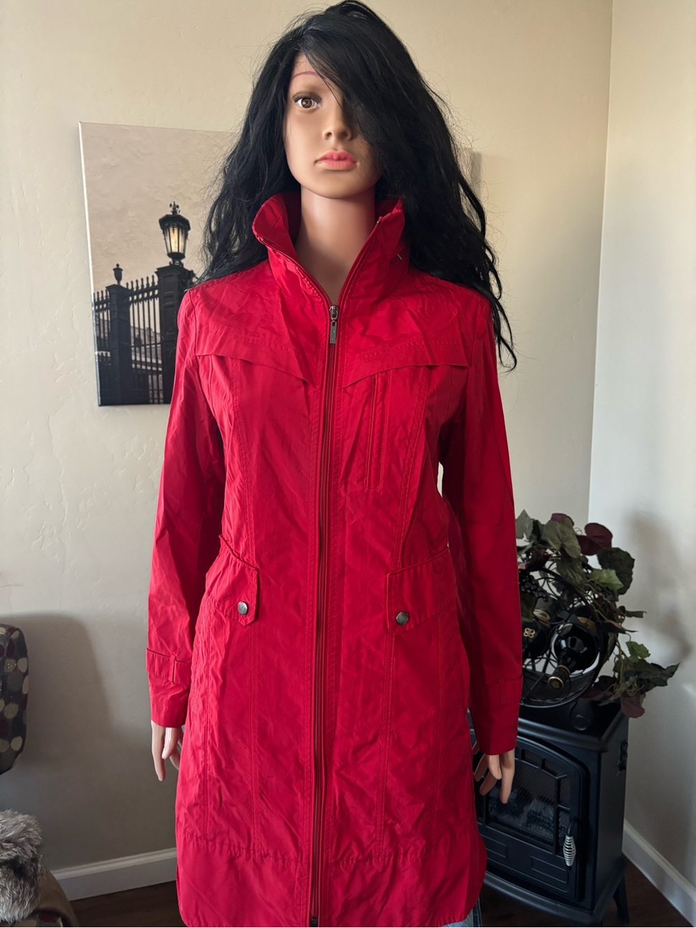 Cole Haan Red Zip-Front Trench Coat